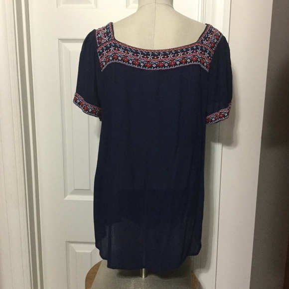 St. John's Bay navy embroidered short sleeve top - Picture 2 of 5